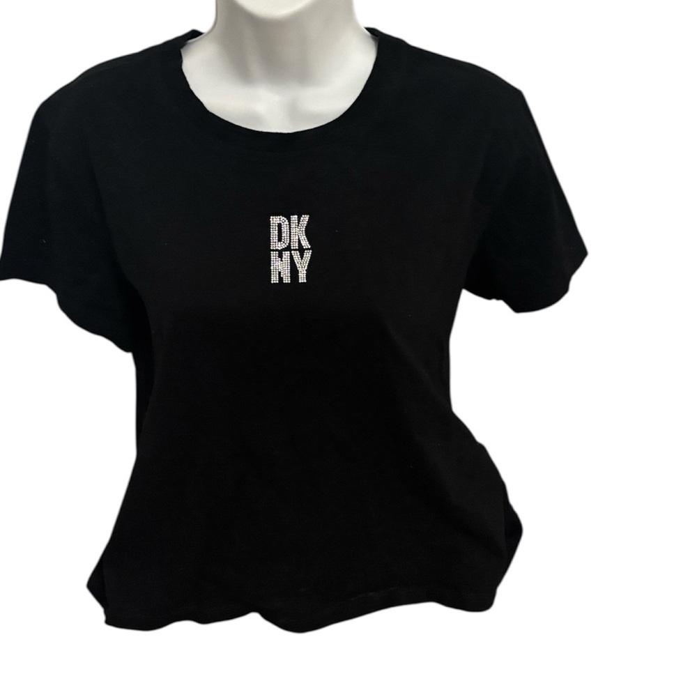DKNY rhinestone logo T-shirt Sz L